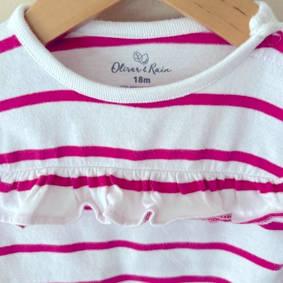 Oliver & Rain Organic Cotton Pink Stripe Ruffle Tee, 18M - Picture 5 of 7